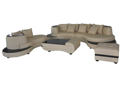 Luxury Living Corner Leather Suite Landscape Upholstery XXL Big Sofa U-shape + Chaise + Table