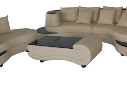 Luxury Living Corner Leather Suite Landscape Upholstery XXL Big Sofa U-shape + Chaise + Table