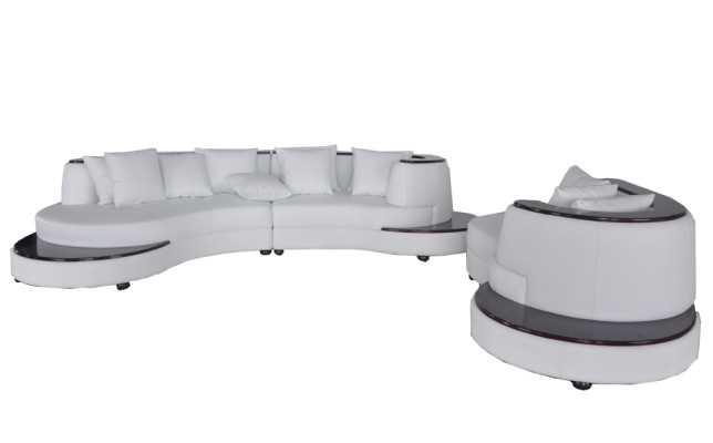 Luxury Living Corner Leather Suite Landscape Upholstery XXL Big Sofa U-shape + Chaise + Table