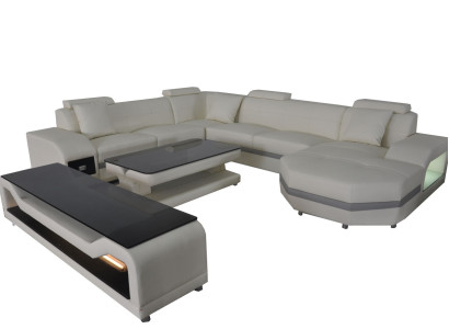Leather Sofa Couch Upholstery Corner Seat Suite Living landscape U-shape couchen +USB