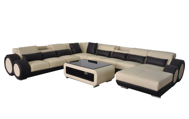 Leather sofa Living landscape Suite Design Modern Corner Sofa U-shape Chaise G8035