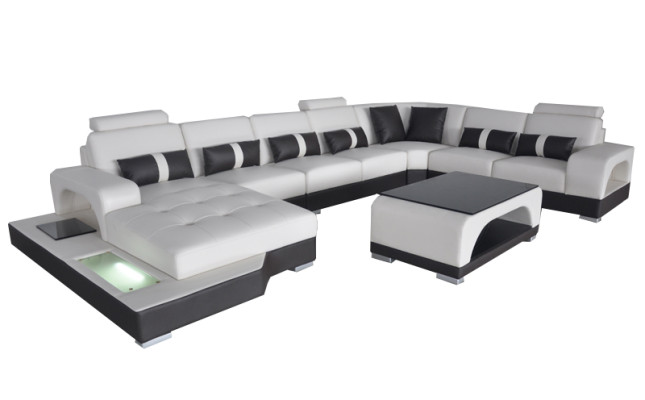 Leather Sofa with USB Modern Seat Couch Upholstery Corner Couches Living landscape + Table