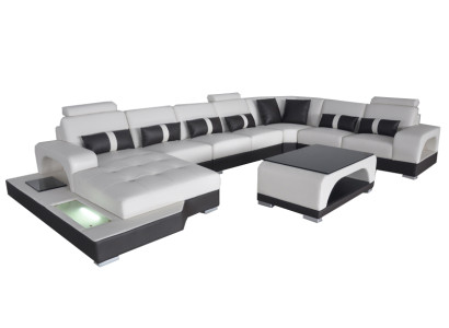 Leather Sofa with USB Modern Seat Couch Upholstery Corner Couches Living landscape + Table