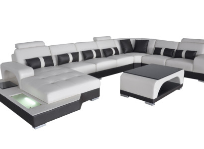 Leather Sofa with USB Modern Seat Couch Upholstery Corner Couches Living landscape + Table
