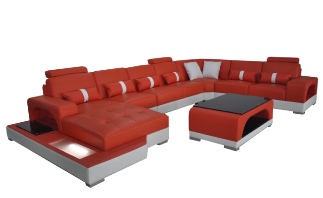 Leather Sofa with USB Modern Seat Couch Upholstery Corner Couches Living landscape + Table