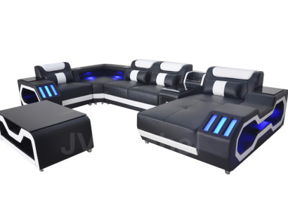 Leather Sofa Corner Suite Design Modern Living landscape Coffee table U-shape G8046 new