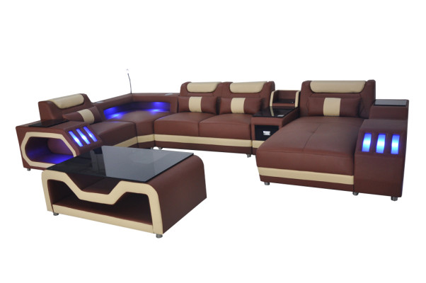 Leather Sofa Corner Suite Design Modern Living landscape Coffee table U-shape G8046 new