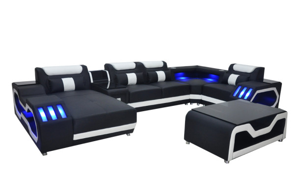 Leather Sofa Corner Suite Design Modern Living landscape Coffee table U-shape G8046 new