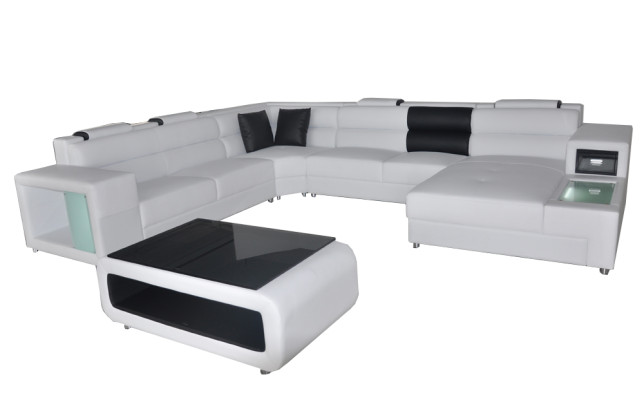 Design Leather Upholstery Corner Leather Seat Sofa USB Upholstery Corner Living Landscape Room