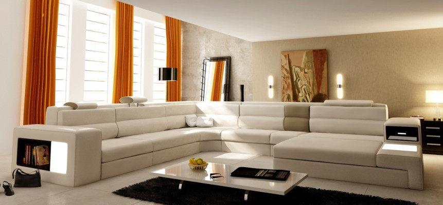Design Leather Upholstery Corner Leather Seat Sofa USB Upholstery Corner Living Landscape Room