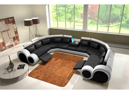 Great Leather Living landscape U shaped Corner sofa Seating Set Upholstery Corner USB