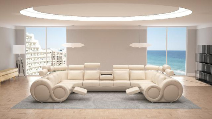 Corner sofa Leather sofa Upholstery Couch XXL Big Living landscape Leather sofa Sofa Berlin 6