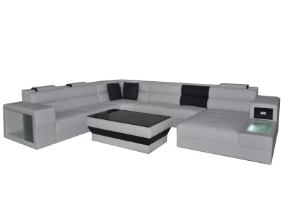 Corner sofa Corner suite Corner sofa Sofa Couch Upholstery Living landscape Table LED USB new