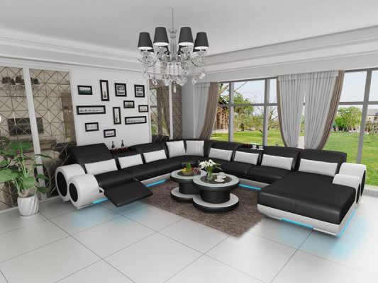 Leather sofa Couch Living landscape Corner sofa Corner Suite Design Modern Sofa with USB