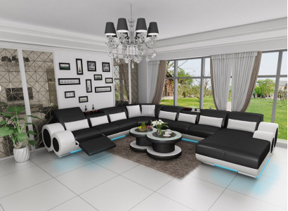 Leather sofa Couch Living landscape Corner sofa Corner Suite Design Modern Sofa