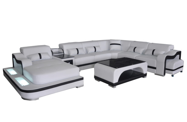 Corner sofa Corner suite Corner sofa Sofa Couch Upholstery Living landscape Table USB LED new