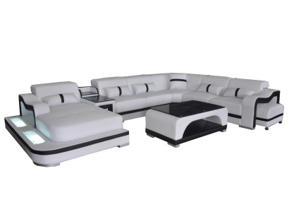 Corner sofa Corner suite Corner sofa Sofa Couch Upholstery Living landscape Table USB LED new