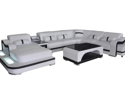 Leather Couch Upholstery Seat Living landscape Design Modern Corner Suite U-shape + Table