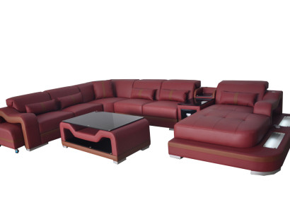 Leather Living landscape Suite Design Modern Corner Sofa Couch U-shape G8027G Table