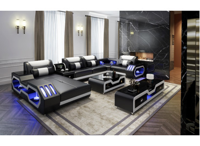 XXL Living landscape Sofa Couch Upholstery Corner suite Couches Sofas + USB + Light