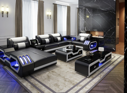 XXL Living landscape Sofa Couch Upholstery Corner suite Couches Sofas + USB + Light