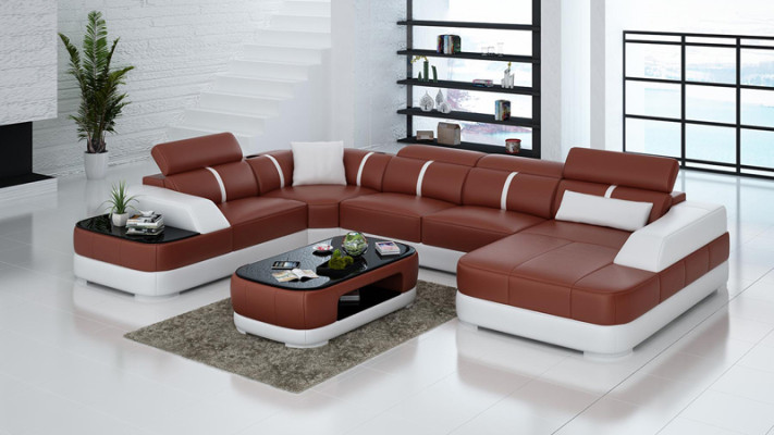 Design Corner Couch Seat Leather Upholstery Corner Suite Living landscape Sofa with USB