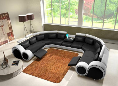 Leather sofa with USB Upholstery Sofa Couch Corner sofa Living landscape Giant XXL Relax new