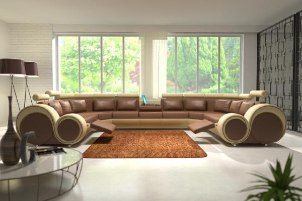 Leather sofa with USB Upholstery Sofa Couch Corner sofa Living landscape Giant XXL Relax new