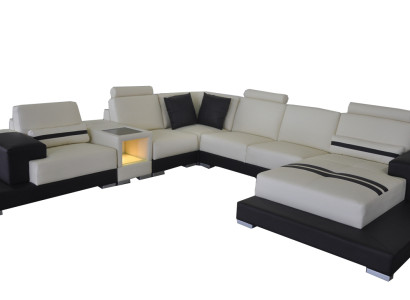 Leather Sofa Couch Living Landscape Corner Suite Design Modern Sofa U-shape USB