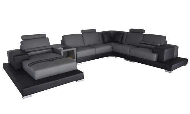Leather Sofa Couch Living Landscape Corner Suite Design Modern Sofa U-shape USB