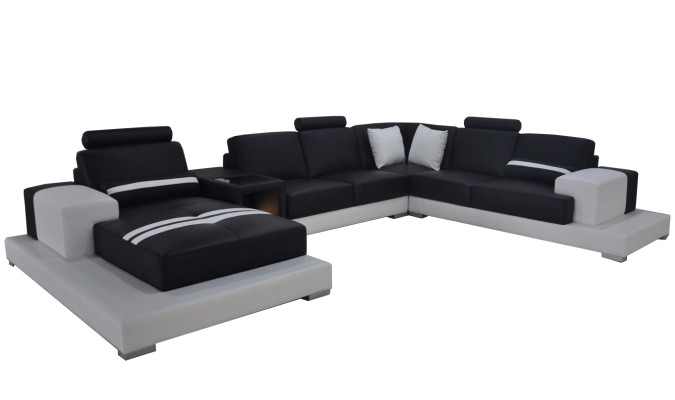 Leather Sofa Couch Living Landscape Corner Suite Design Modern Sofa U-shape USB
