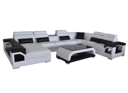 Leather Corner Couches Sofa Modern Seat Couch Design Living landscape + Table + USB