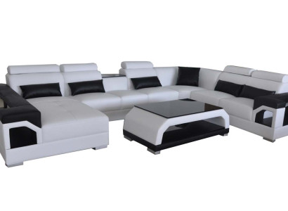 Leather Corner Couches Sofa Modern Seat Couch Design Living landscape + Table + USB