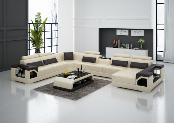 Leather Corner Couches Sofa Modern Seat Couch Design Living landscape + Table + USB