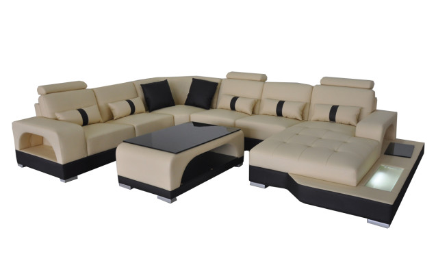 Leather Sofa Modern Couch Design Living landscape + Table Corner Couches Seat with USB