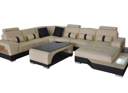 Leather Sofa Modern Couch Design Living landscape + Table Corner Couches Seat with USB