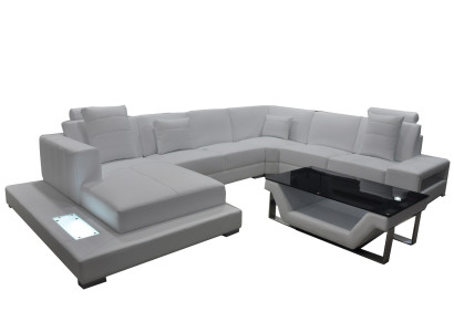 Leather sofa Corner sofa Living landscape Couch Upholstery Corner suite Sitting area + Table +USB