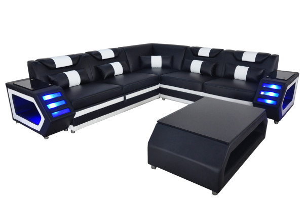 Complete Set Suite Corner sofa Corner sofa Couch Upholstery Corner suite + Table + USB