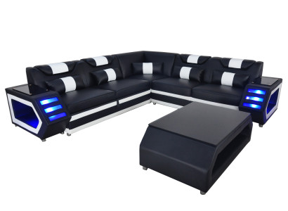 Complete Set Suite Corner sofa Corner sofa Couch Upholstery Corner suite + Table + USB