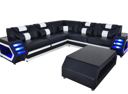 Complete Set Suite Corner sofa Corner sofa Couch Upholstery Corner suite + Table + USB