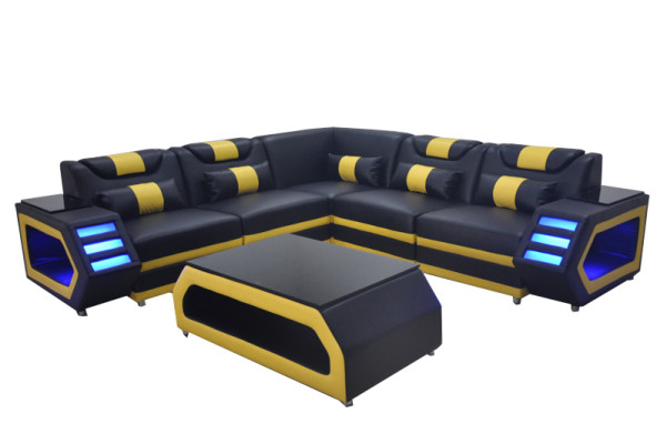 Complete Set Suite Corner sofa Corner sofa Couch Upholstery Corner suite + Table + USB