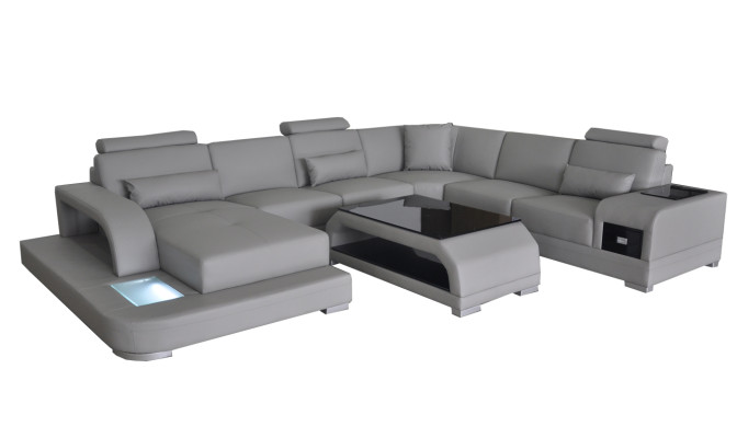Leather sofa Living landscape Suite Design Modern Corner sofa Sofa U-shape G8013+Table