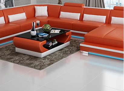 Leather sofa Couch Living landscape Corner sofa Corner Suite Design Modern Sofa with USB