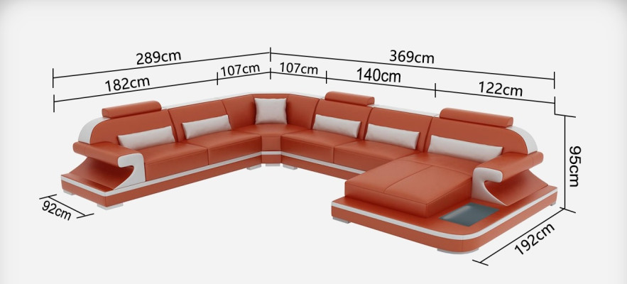 Leather sofa Couch Living landscape Corner sofa Corner Suite Design Modern Sofa with USB