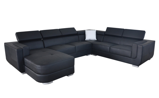 Designer Living landscape Corner sofa +USB Sofa Upholstery Leather Sofa Sofas new Black