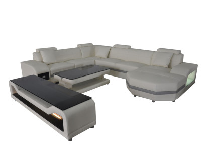 Leather Corner sofa Corner suite Corner sofa Sofa Couch Living landscape Upholstery Table USB