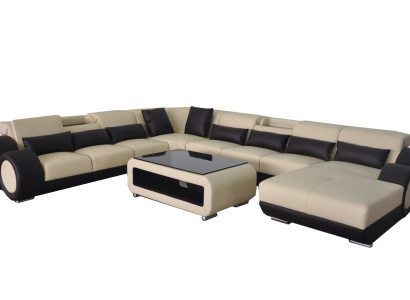 Leather sofa Living landscape Suite Design Modern Corner Sofa U-shape G8035+USB