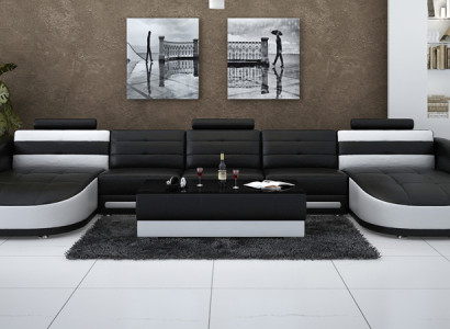 Design Leather Living landscape Corner Sofa Modern Suite Couch Corner USB new Black