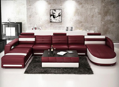LEATHER SOFA DESIGNER Living landscape SOFA U-shape with USB COLO 3 Corner sofa COUCH new