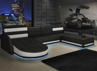 XXL Living landscape COUCH Suite DESIGN Corner sofa Black LEATHER SOFA with USB new